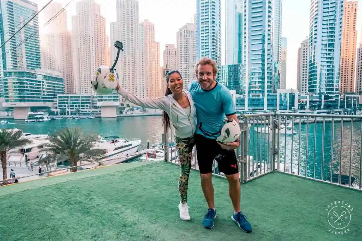 Immagine della fine del percorso della zip line di Dubai