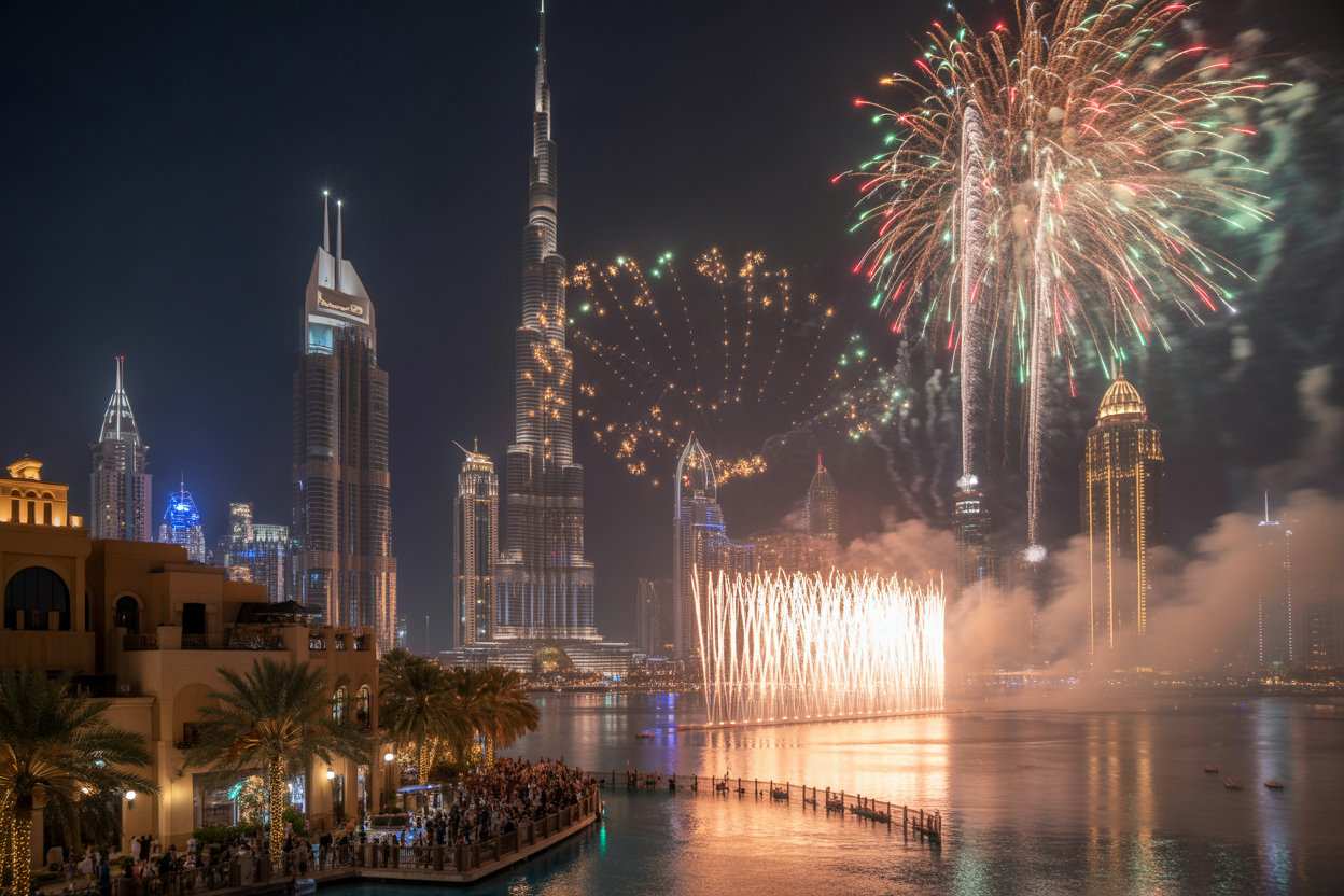 Il Villaggio Globale di Dubai; un festival splendido con fuochi d'artificio e spettacoli magici